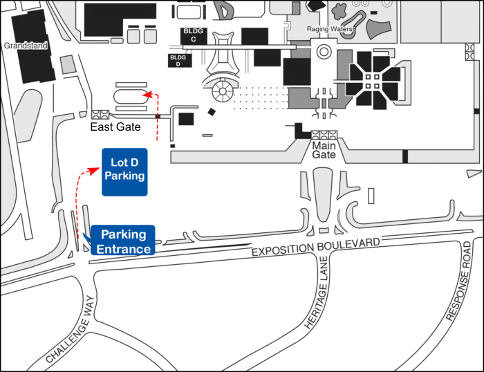 Navigate easily with a map from Lot D to the Rodeo Arena.